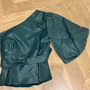 Karina Grimaldi One Shoulder Puff sleeve faux leather top